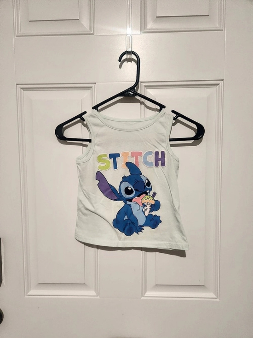Disney Stitch Girls 4T White Cotton Tank Top Crew Neck Tagless Graphic